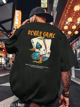 Large black cotton-blend Men's Devil Games t-shirt with printed design. Single item in size M (Chest 40in, Length 28in)