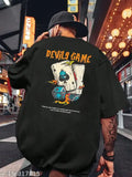 Large black cotton-blend Men's Devil Games t-shirt with printed design. Single item in size M (Chest 40in, Length 28in)