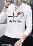 Men's polyester long-sleeve full T-shirt L, printed design on front, size L (40 in chest, 26 in length)