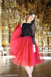Red tulle western net skirt, solid pattern, ready-to-wear, inner lining, Indian origin