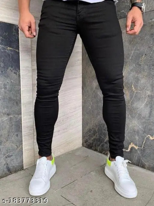 Black silk-blend jeans, slim fit for men, MAN BLACK JEANS by Crishtaliyo 2fashion, size 28 (waist 28in, length 28in, hip 33in), India