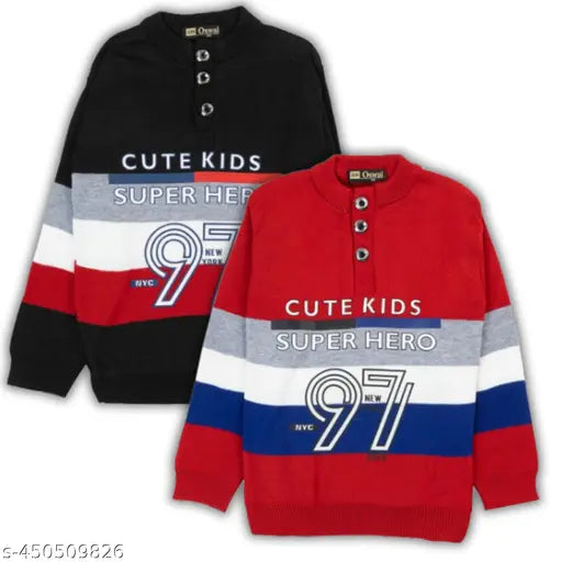 Woolen winter sweaters for kids (4-14 years), colorblocked design, soft and comfortable, India origin