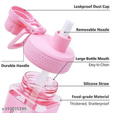 White Atarangi Kawaii bear water bottle, eco-friendly with straw and sticker (700ml), stylish for kids hydration