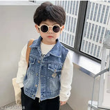 Denim sleeveless blue lion print jacket for boys, aged 3-8 years