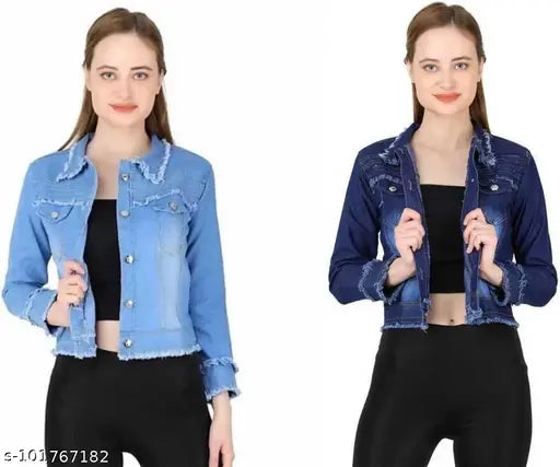 Denim ladies jacket, solid net, long sleeves, size S (36in bust, 19in length)