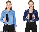 Denim ladies jacket, solid net, long sleeves, size S (36in bust, 19in length)