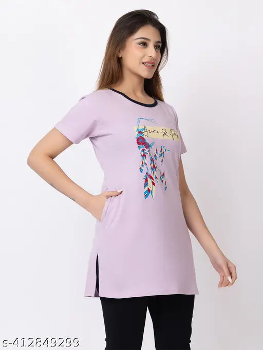 Pure cotton printed women's summer top, short sleeves with one pocket at the right side, vibrant patterns