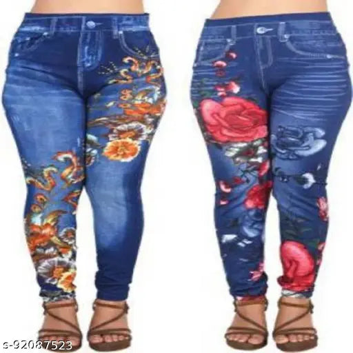 Printed cotton blend jeggings for women, unique design and flattering fit - Size 24/26/28/30 (India)