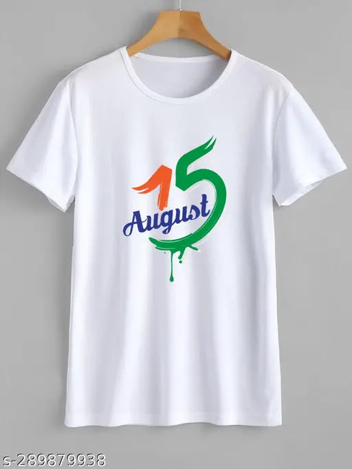 15 August polycotton short sleeve t-shirt with printed design, patriotic theme from India