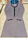 Wool check kurta for women, three-quarter sleeves, soft, sweat-absorbent, skin-friendly, Made in India