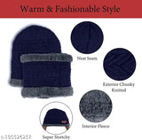 Blue wool and fur beanie cap with neck warmer and muffler, premium and snow-proof, ideal for men/women this Autumn-Winter season