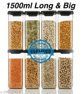 Unbreakable black airtight plastic dry fruit jars (set of 8), net quantity: pack of 8, dimensions: 10 cm x 10 cm x 21 cm