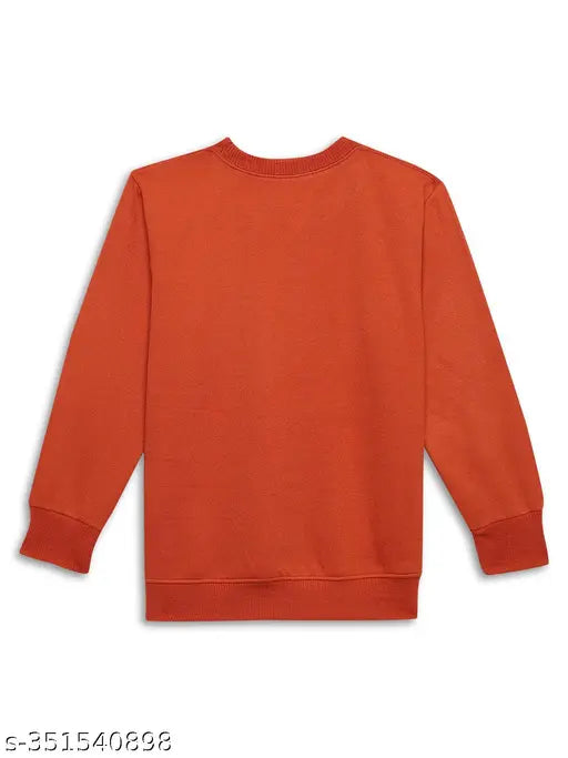 Rust printed round neck cotton fleece sweatshirt for girls, long sleeves with vibrant design, popular kids' clothing from India