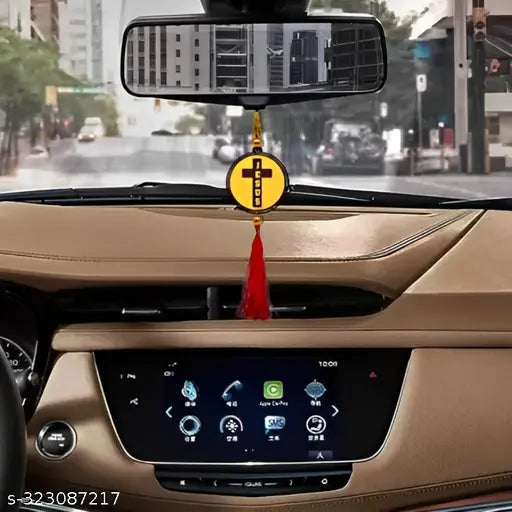 Four pack of Giftlab's Indian-made, matte finish wooden Jesus & Holy Cross car dashboard idols, ideal for religious car decor