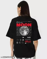 Black NASA oversize cotton blend t-shirt for women, printed design, short sleeves