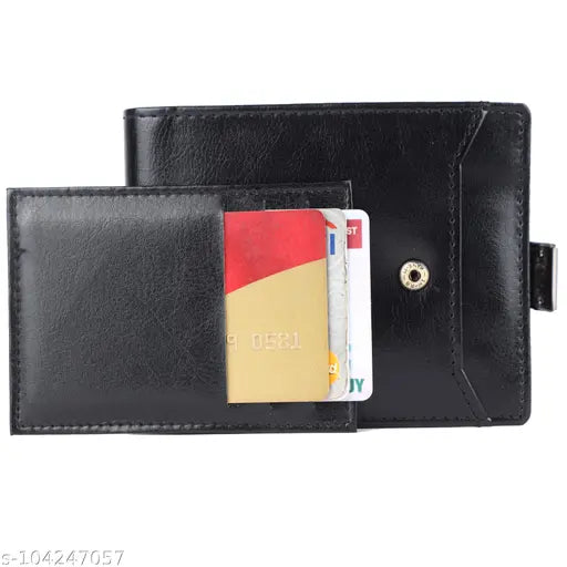 Stylish faux leather men's wallet, solid pattern, 2 compartments, free size (11x8cm), Indian origin