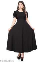 Black crepe maxi dress, trendy latest women's fashion. Quality Indian-made garment for sizes S-5XL