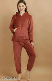Woolen fur hood nightsuit, imported warm ladies' winter pyjamas in solid pattern