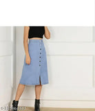 Denim skirt (light), solid net fabric, women's clothing from India