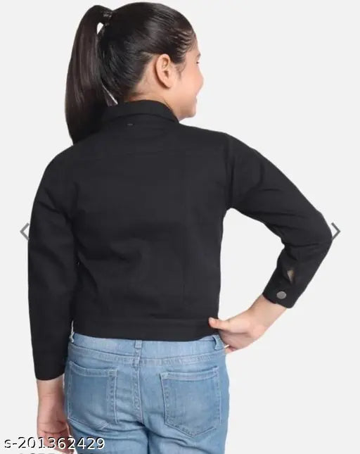 Denim kid's black jacket, solid design for 12-16 years, made in India