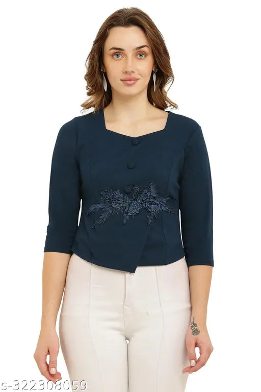 Poly crepe solid tunics, three-quarter sleeves by Nita Valentino - women's fashion tops from India