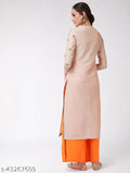 Pastel semi-festive viscose kurta with three-quarter sleeves, embroidered women's straight fit - Indian traditional clothing