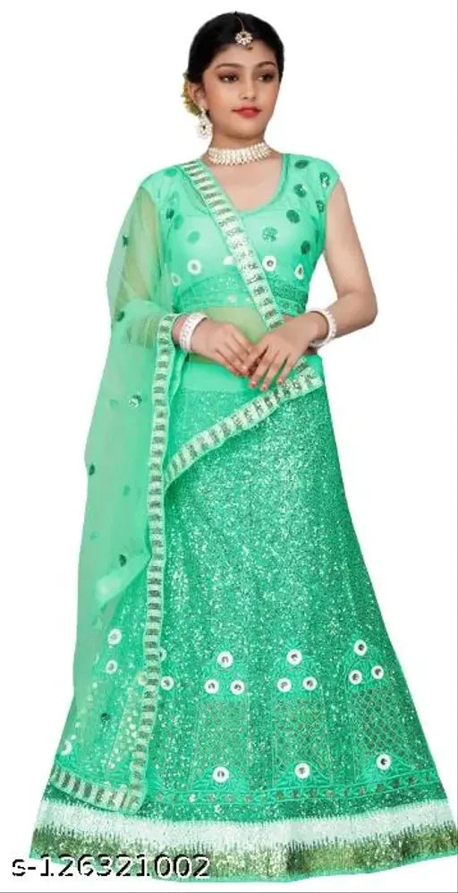 Multicolor children's lehenga set in net fabric, Indian traditional attire for 4-14 years old