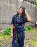 Women's rayon printed casual jumpsuit, three-quarter sleeves, vibrant colors, trendy design, India origin