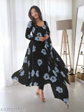 Floral printed georgette anarkali kurta and cotton palazzo set with dupatta, single piece in vibrant Indian floral design