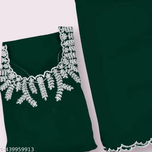 Green Georgette Anarkali Gown, long sleeves, solid floral pattern, Indian fabric