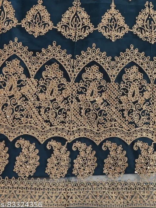 Embroidered semi-stitched lehenga choli and dupatta set in soft net fabric, featuring Patlani heavy kali work with stone detailing. India origin