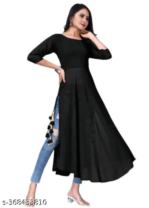 Georgette three-quarter sleeve solid dress LATKAN, Indian women's fashion for S to XL sizes