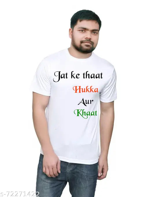 Printed polyster T-shirt, vibrant design by JAAT KE THATH, size S (36 in chest, 26 in length)