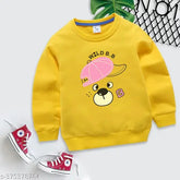 Fleece blend kids' full sleeves winter sweatshirt in yellow, printed net pattern for both boys and girls