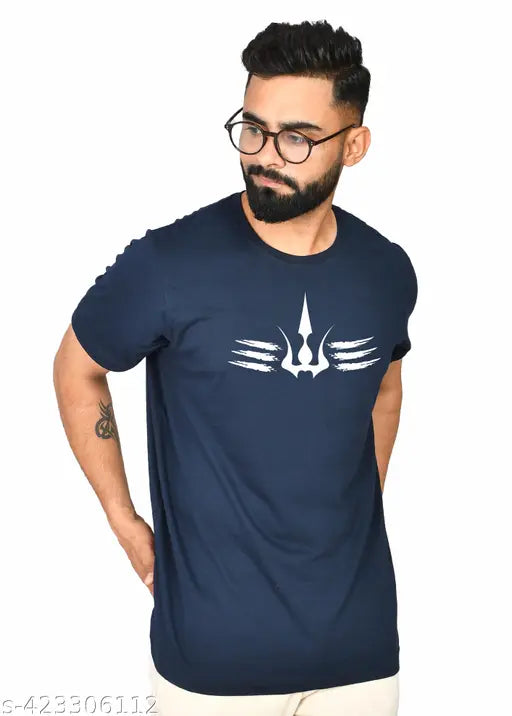 Burundi Blu men's pure cotton short sleeve T-shirt with printed design, size S (36in x 26in), made in India