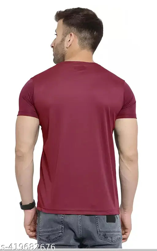 Colour polyester men's short-sleeve solid t-shirt, perfect for sports, gym, yoga, or home use. Comfortable, lightweight, and breathable with dryfit technology. Available in sizes S-XL. Made in India