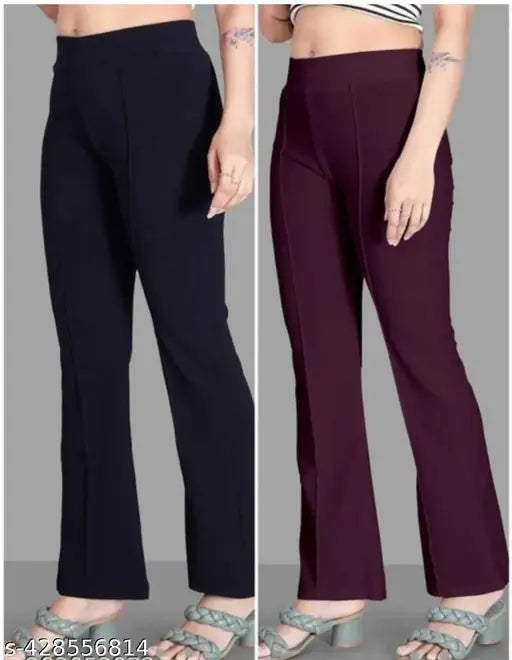 Navy blue flared women's trousers