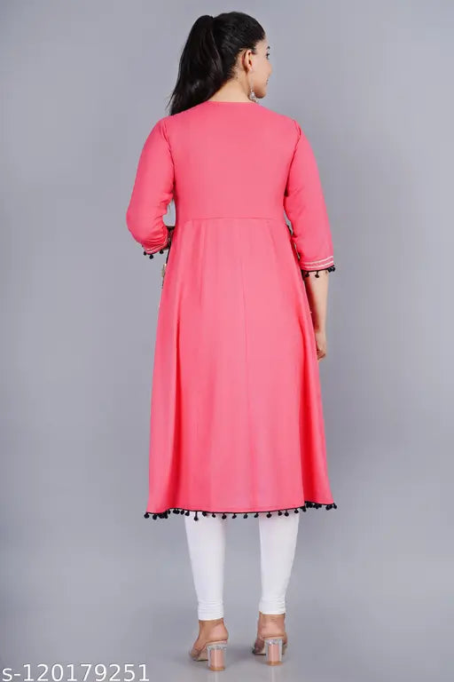 Stylish gazari rayon anarkali gown with yoke work, three-quarter sleeves for women - solid, S to XXL sizes available