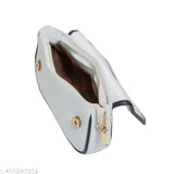 White canvas and leather sling, solid net accessory for leisure activities, free size (L: 10in, W: 6in, H: 3in), handmade in India