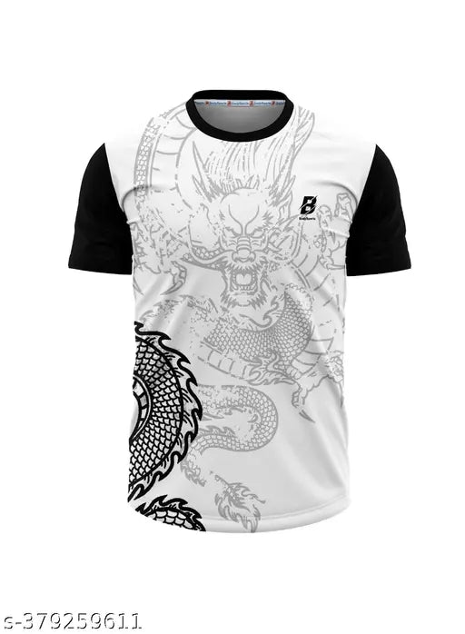 Black poly blend sports jersey with printed net shorts for active outdoor and indoor activities, such as football, hockey, tennis, badminton, volleyball, running, or gym wear. Made in India