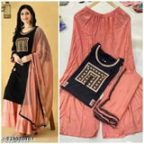 Rayon Banita Sensational Women's Kurta Set with Dupatta and Sharara, embroidered net, three-quarter sleeves, sizes M to XXL, Indian origin