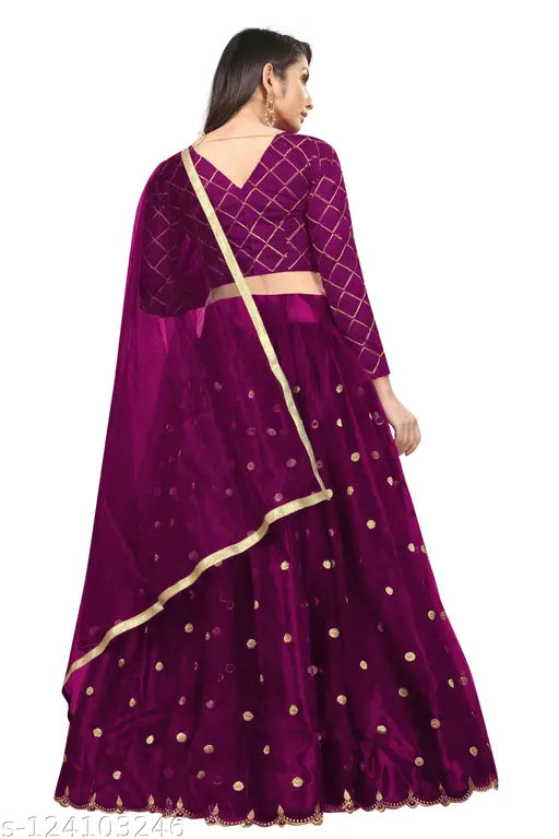 Art Silk and Net Embroidered Lehenga Choli & Dupatta, semi-stitched with jari embroidery, free size (42waist/44height), 2m dupatta, dry clean only