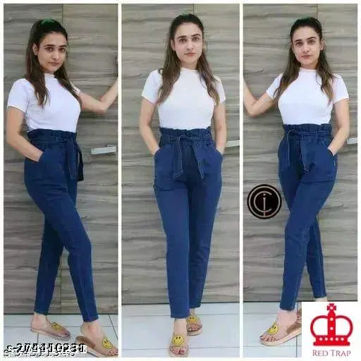 Women's and girls denim jogger/jeans combo with cotton blend t-shirt (Pack 2), trendy printed style in India