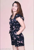 Women's printed polycrepe jumpsuit, flared short sleeves, side pockets, western style