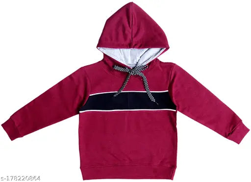 Maroon cotton hoodie for boys, soft & comfortable kids' winter wear, trendy casual style, suitable for various occasions, sizes 2-3, 3-4, 4-5, 5-6, 6-7, 7-8, 8-9, 9-10, 10-11 years, made in India