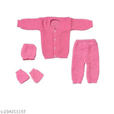 Wool unisex pink sweater set, self-design net pattern, suitable for infants and toddlers, Indian origin