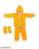 Yellow wool sweater set for kids, solid pattern, sizes 3-6M, 6-9M, 9-12M, made in India