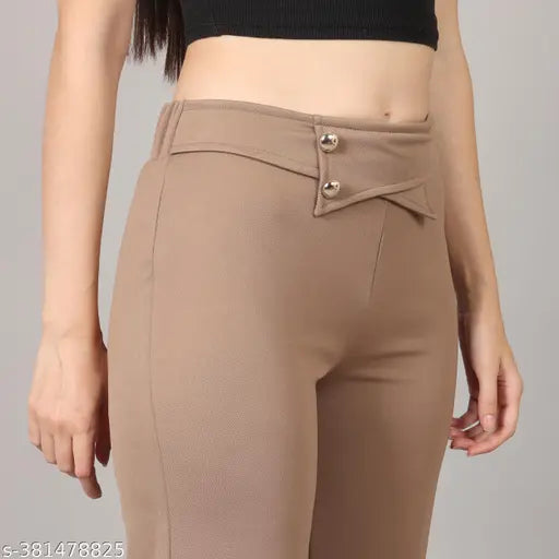 Polycotton high-rise trousers for women and girls - Solid net, fancy designer flap design - Pack of 2 (Sizes: 26, 28, 30, 32, 34, 36)