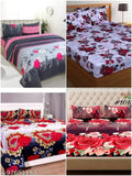 Indian Glace Cotton 3D Printed double bed sheets (90x90) combo of 4, with matching pillow covers (27x17). Superfine summer quality bedding by BSR TEXTILE