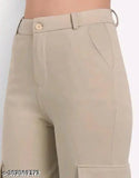 Elegant nylon trousers for women, premium cotton blend, high-rise straight fit with side pocket, India origin